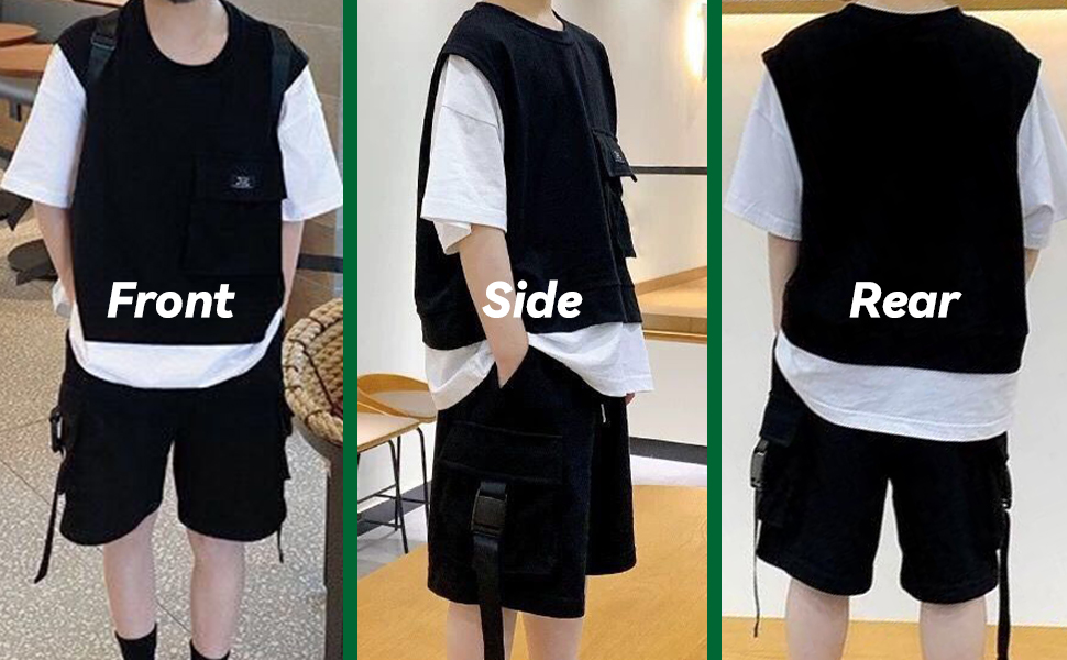 SANGTREE Boys Clothes Fake Two Piece Pullover Crewneck T Shirt + Cargo Shorts 2PCS Outfits Set