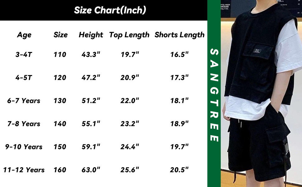 SANGTREE Boys Clothes Fake Two Piece Pullover Crewneck T Shirt + Cargo Shorts 2PCS Outfits Set