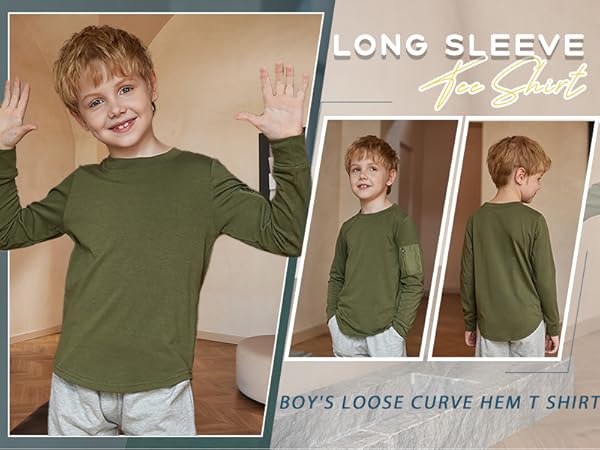 Arshiner Boy''s Loose Long Sleeve Solid/Tie-Dyed Print Curve Hem T Shirt