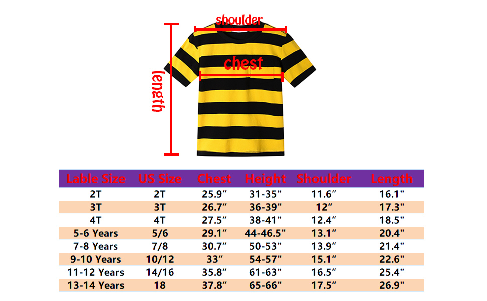 Kid Striped Tee Size Chart