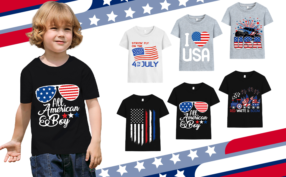 boys girls kids american flag 4th of july tee shirt toddler top short sleeves stars stirpes clothes