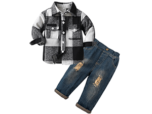 Toddler Boys Flannel Denim Pants Set