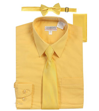 Gioberti Boy''s Long Sleeve Dress Shirt + Solid Tie, Bow Tie, and Hanky