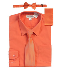 Gioberti Boy''s Long Sleeve Dress Shirt + Solid Tie, Bow Tie, and Hanky