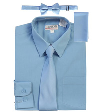 Gioberti Boy''s Long Sleeve Dress Shirt + Solid Tie, Bow Tie, and Hanky