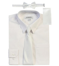 Gioberti Boy''s Long Sleeve Dress Shirt + Solid Tie, Bow Tie, and Hanky