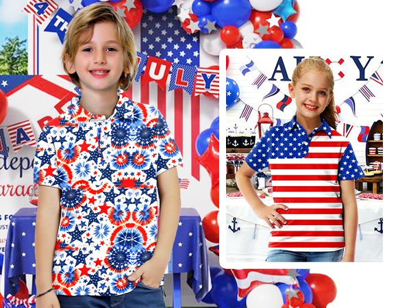 American Flag Boys Short Sleeve Tops