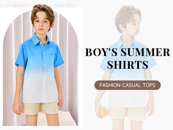 Boys Short Sleeve Button Down Casual Woven Shirt Two Pockets