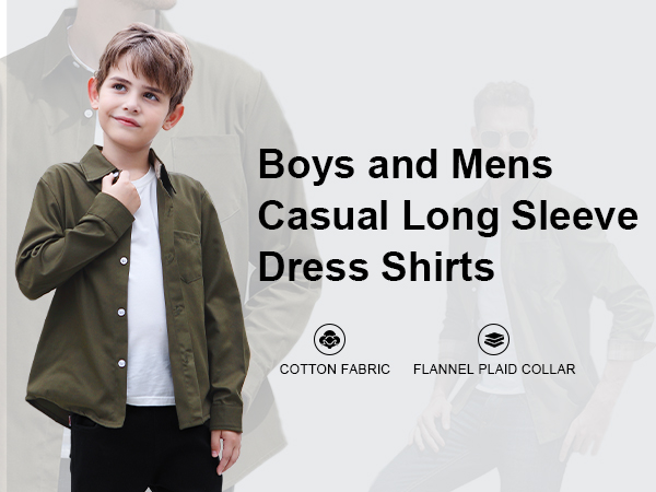 Boys and Mens Casual Long Sleeve Dress Shirts