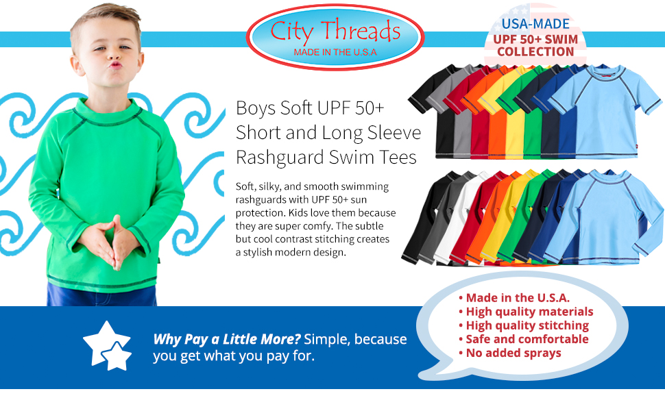 Boys Soft UPF 50+ Short Sleeve Long Sleeve Rashguard Rash Guard Swim Tee