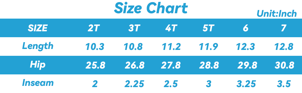 Boys swim trunks Size Chart