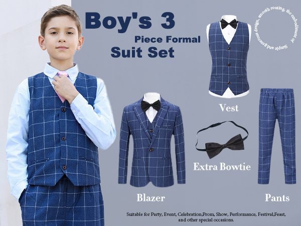 Boys Suit Slim Fit Formal Set Tuxedo Blazer Jacket Pants for Kids