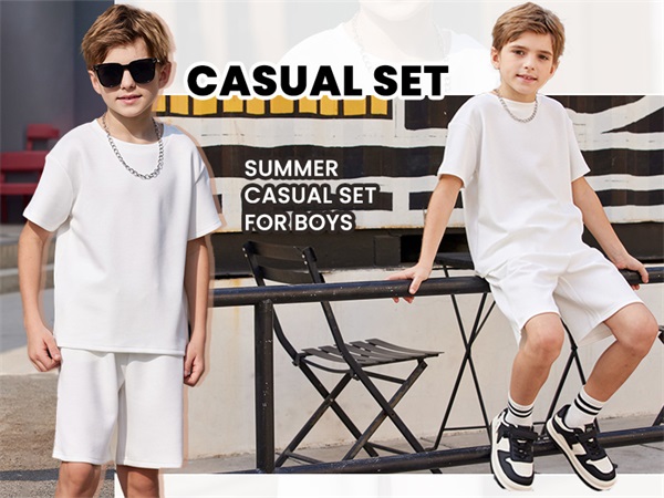 Boys Drop Shoulder T-Shirt & Drawstring Waist Shorts with Chain Necklace 