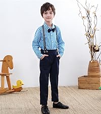 SANGTREE Boys Clothes Set, Shirt with Bow Tie + Newsboy Hat + Suspender Pants Sets