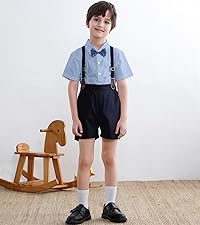 SANGTREE Boys Clothes Set, Shirt with Bow Tie + Newsboy Hat + Suspender Pants Sets