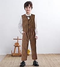 SANGTREE Boys Clothes Set, Shirt with Bow Tie + Newsboy Hat + Suspender Pants Sets