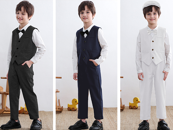 SANGTREE Boys Clothes Set, Shirt with Bow Tie + Newsboy Hat + Suspender Pants Sets