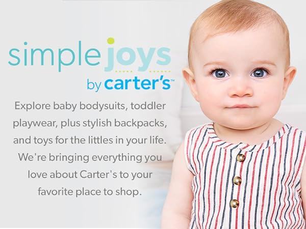 Simple Joys by Carter''s logo and description showing a picture of a baby girl in a stripe romper