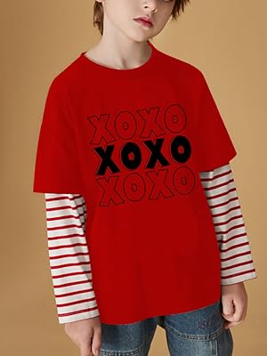 Toddler T-shirt Valentines Shirt Hugs and Kisses Tops Kids Long Sleeve Stripe Patchwork Baby Tees