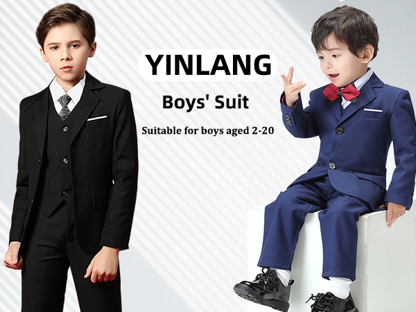 Boys Suit Slim Fit 5 Piece for Kids Toddler Suit Wedding Outfit for Teenage Boys Formal Tuxedo Set