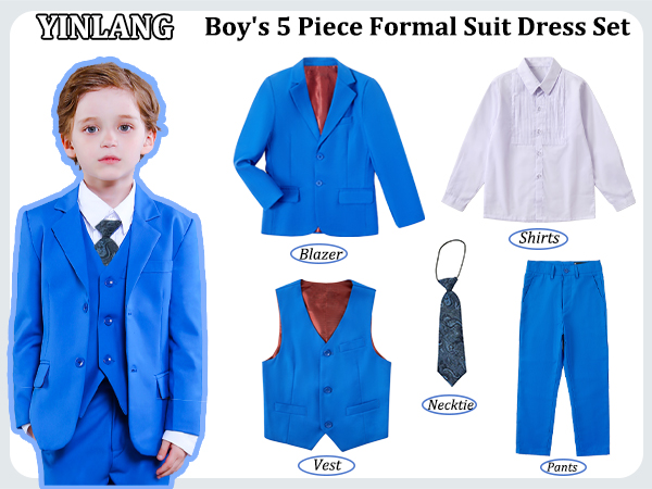 Boys Suit Slim Fit 5 Piece for Kids Toddler Suit Wedding Outfit for Teenage Boys Formal Tuxedo Set