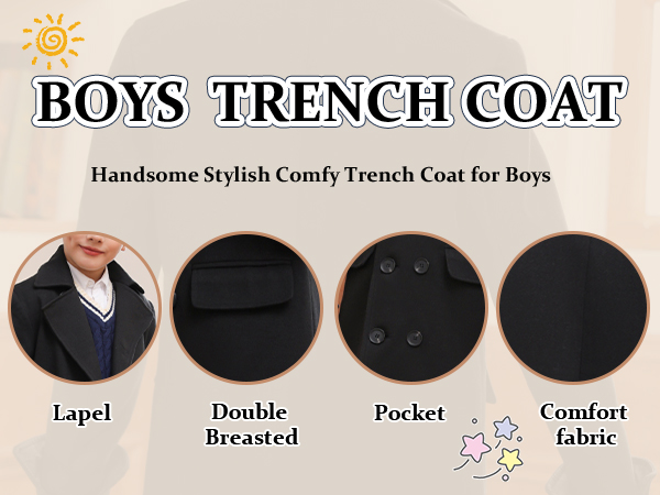 Boys Trench Coat Peacoat Winter Outwear