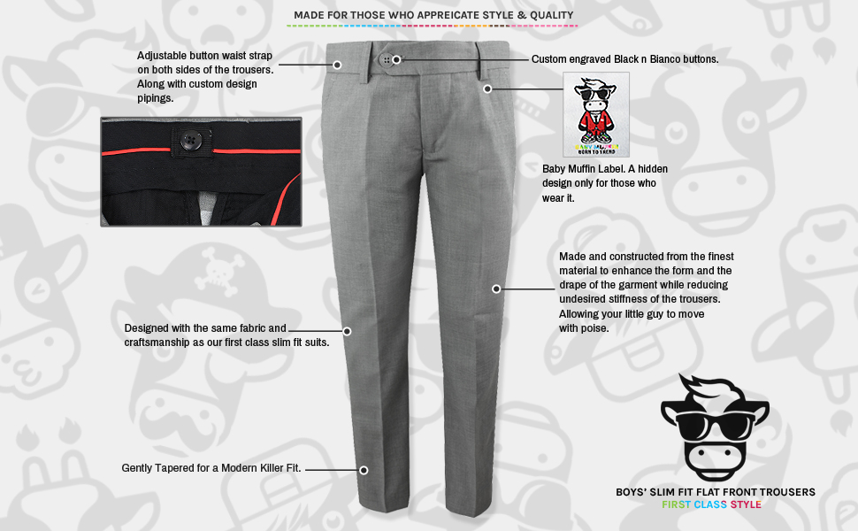 Black n Bianco First Class Slim Fit Trousers Flat Front Style.