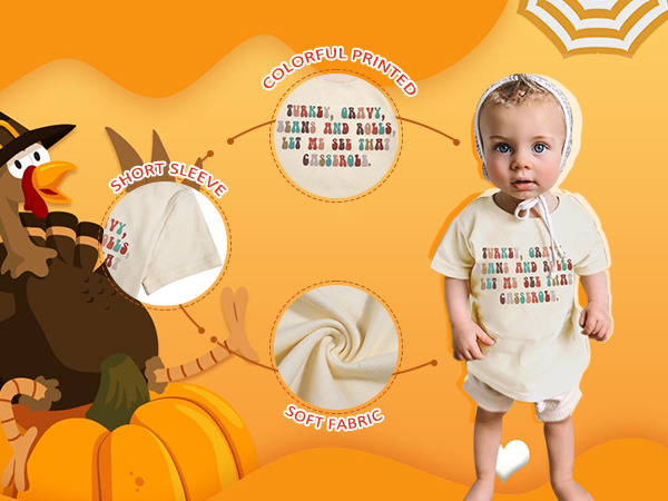 Toddler Thanksgiving Shirt Baby Girls Boys Cutest Turkey shirt Fall Short Sleeve Tee Tops