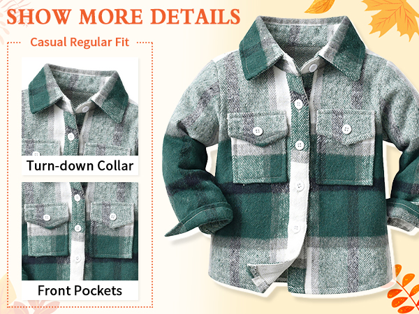 Kids Toddlers Boys Casual Long Sleeve Flannel Button Down Shirt Regular Fit Shirt Fall Coat