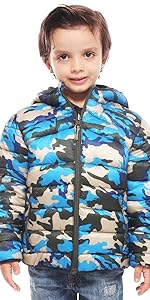 rokka and rolla boys blue camo reversible puffer jacket padded winter coat