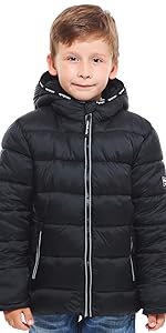 rokka and rolla boys heavy black puffer jacket winter bubble coat