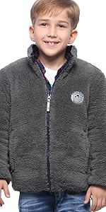 rokka and rolla boys reversible sherpa fleece winter puffer jacket