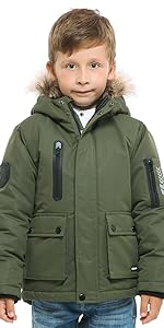 rokka and rolla boys olive heavy winter coat sherpa fleece parka jacket