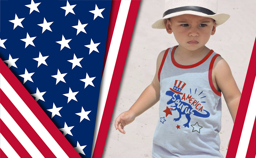 Toddler Boys Sleeveless Tank Top Shirts America Dinosaur Kids 4th of July Patriotic Clothes