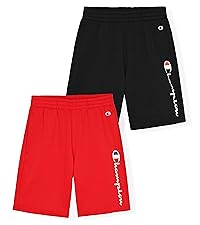 BOYS 2 PACK FLEECE SHORTS IN RED AND BLACK