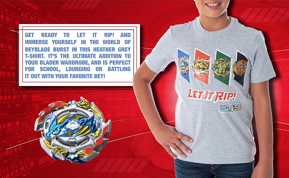 Beyblade Burst Boys'' 4 Spinner Tops Design Fafnir Let It Rip! T-Shirt