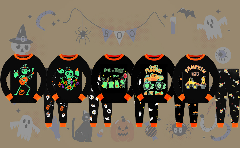 spooky pajamas,halloween toddler pajamas,halloween pjs boys, halloween pjs kids,