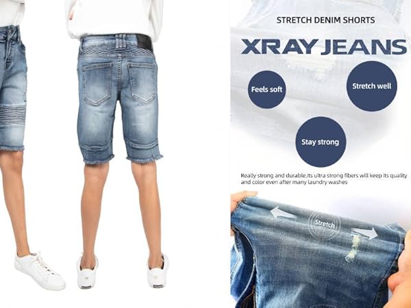 X RAY big boys stretch denim shorts kids toddlers moto biker and fashion rips distressed jean short