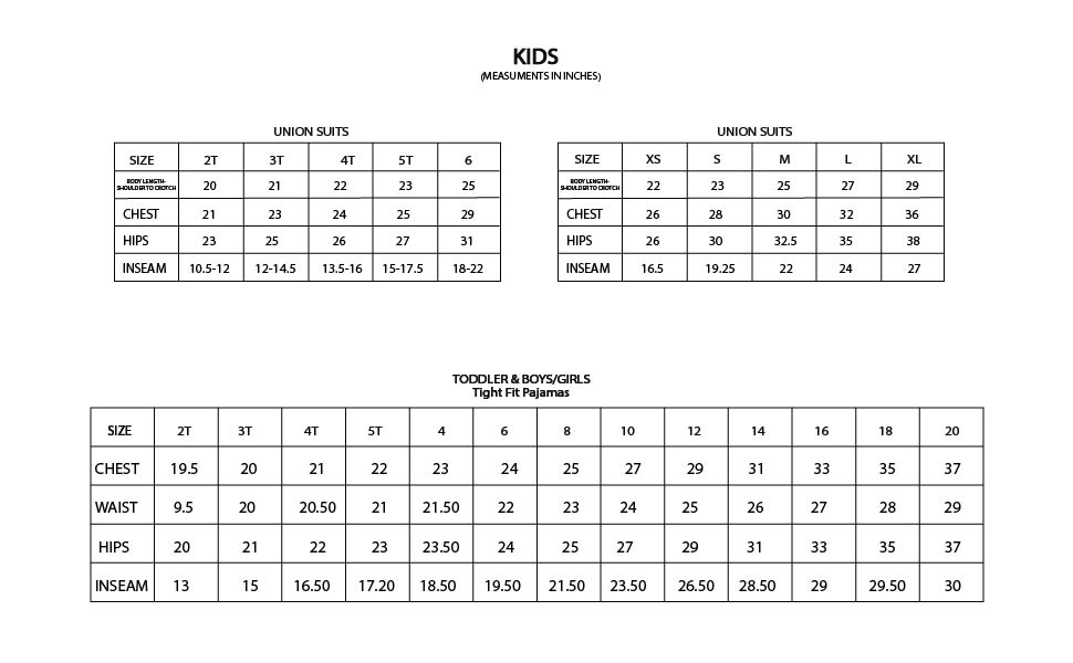 Kids size chart