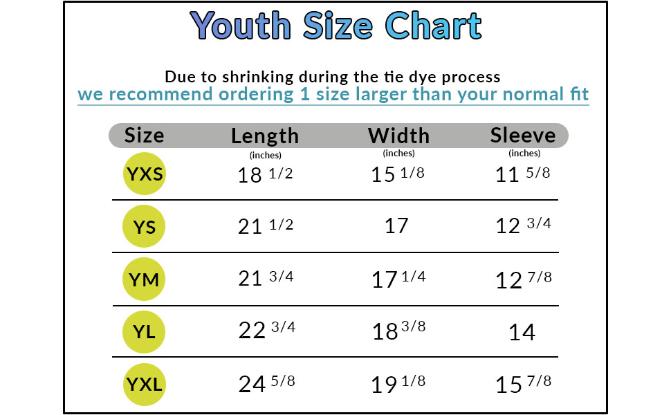 200 Measurements Youth Size Chart