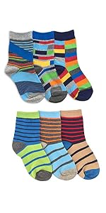 Jefferies Socks Boys Pattern Multi Stripe Fashion Crew Socks 6 Pair Pack