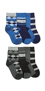 Jefferies Socks Boys Pattern Argyle Stripe Crew Socks 6 Pair Pack