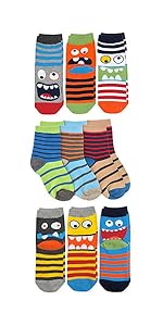  Jefferies Socks Boys Monster/Animal/Stripe Multi Pattern Crew Socks 9 Pair Pack