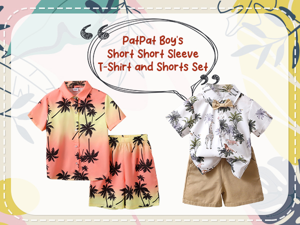 PatPat Boy''s Short Short Sleeve T-Shirt and Shorts Set