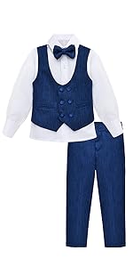 Lilax Boys Suits, V-Neck Vest, White Dress Shirt, Dress Pants and Bowtie 4 Piece Formal Suit Set