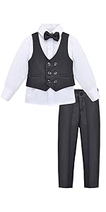 Lilax Boys Suit Set Slim Fit Vest, Shirt, Pants and Bowtie