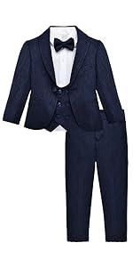 Lilax Boys Suit Set, Formal Jacket, Vest, Pants, Shirt and Matching Bowtie 5 Piece