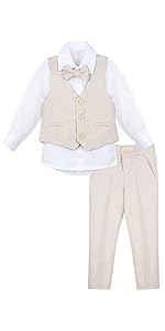 Lilax Boys Formal Suit 4 Piece Vest, Pants and Tie Dresswear Suit Set