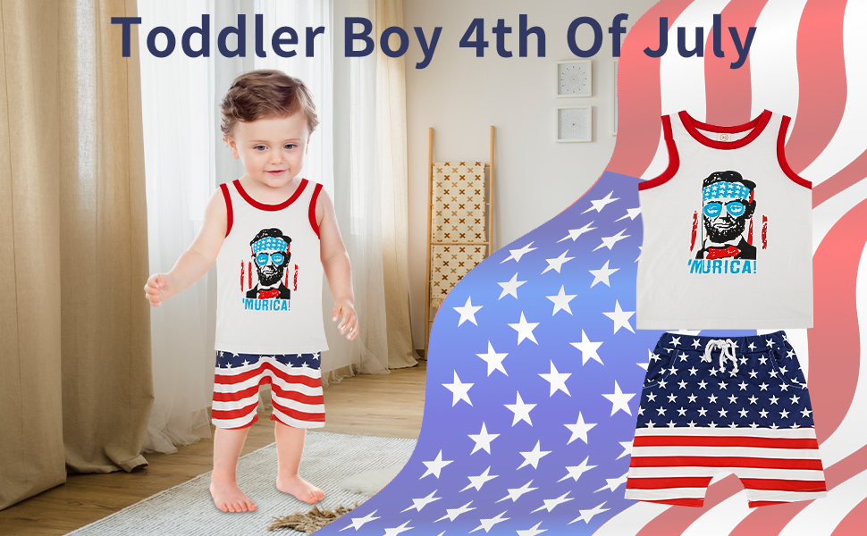 Toddler 4th Of July Outfit Boy Summer Setss Lincoln Sleeveless T-Shirt Top