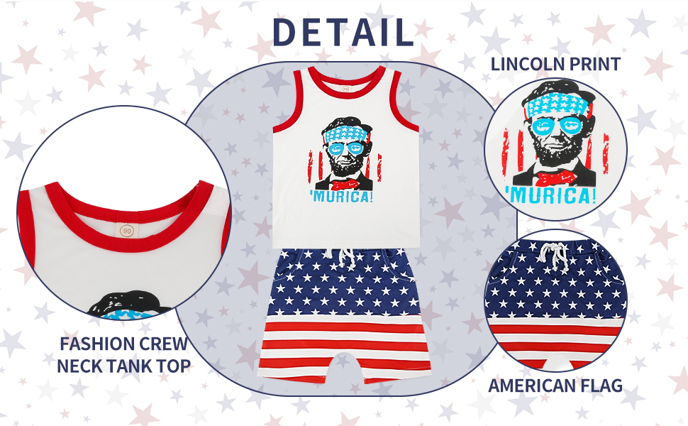 Toddler 4th Of July Outfit Boy Summer Setss Lincoln Sleeveless T-Shirt Top